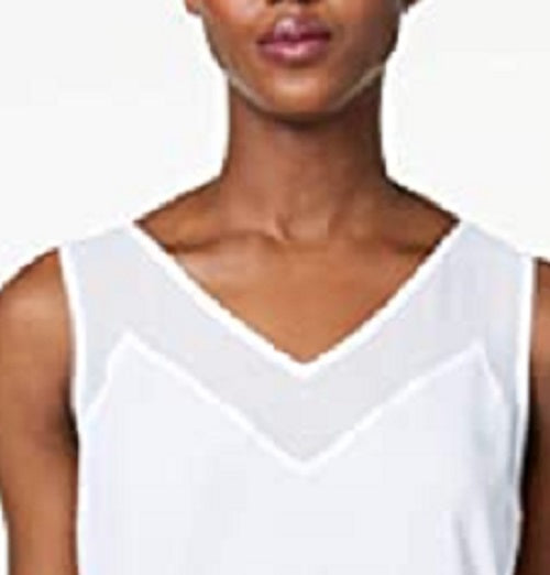 INC International Concepts Top feminino com acabamento transparente contrastante, branco, tamanho X-S