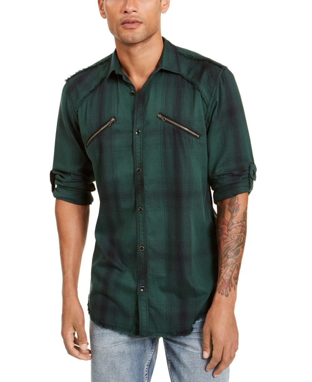 Camisa utilitária xadrez masculina INC International Concepts, verde, tamanho grande