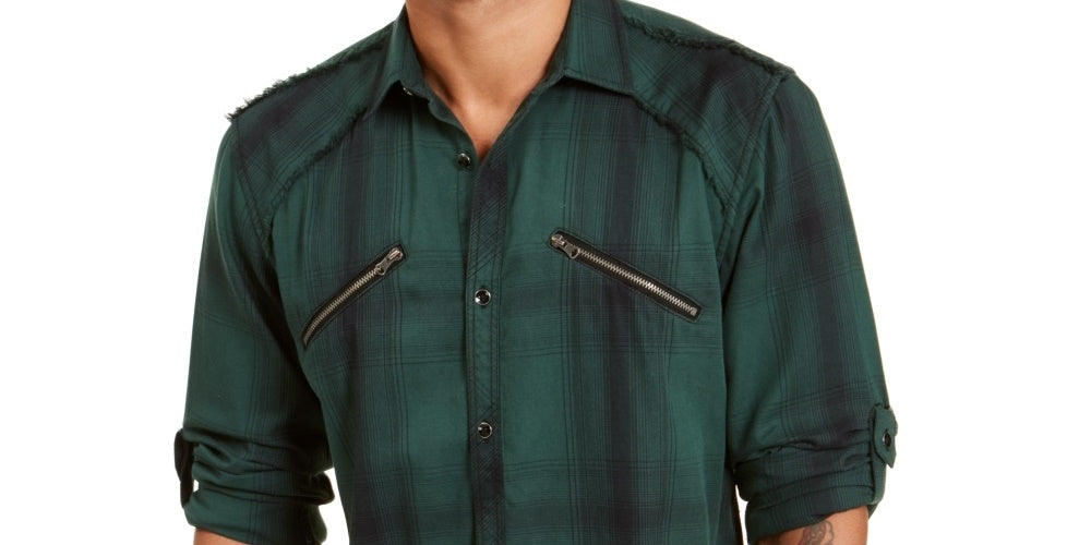 Camisa utilitária xadrez masculina INC International Concepts, verde, tamanho grande