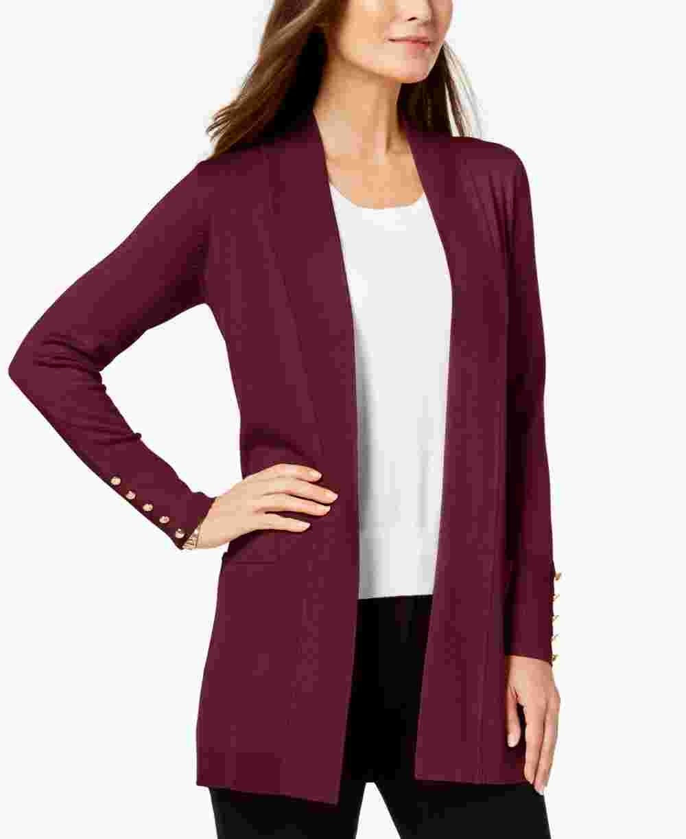 Cardigan feminino com frente aberta, tamanho XX-G, vermelho, da coleção JM