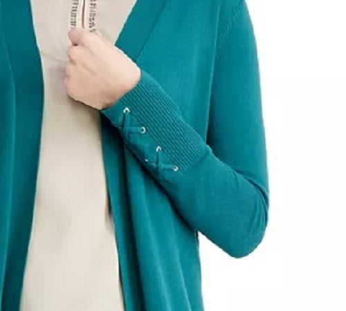 Cardigan feminino com mangas amarradas JM Collection, verde escuro, tamanho grande