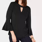 Blusa feminina Charter Club com manga sino e decote em V, preta, tamanho P