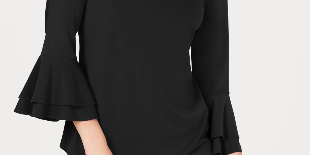 Charter Club Blusa Feminina Manga Sino e Decote em V Preto Tamanho XS