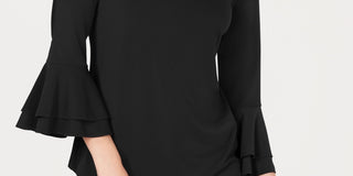 Charter Club Women's Bell Sleeve Keyhole Top Black Size X-Small