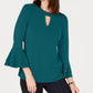 Blusa feminina Charter Club com manga sino e decote em V, verde-escuro, tamanho médio