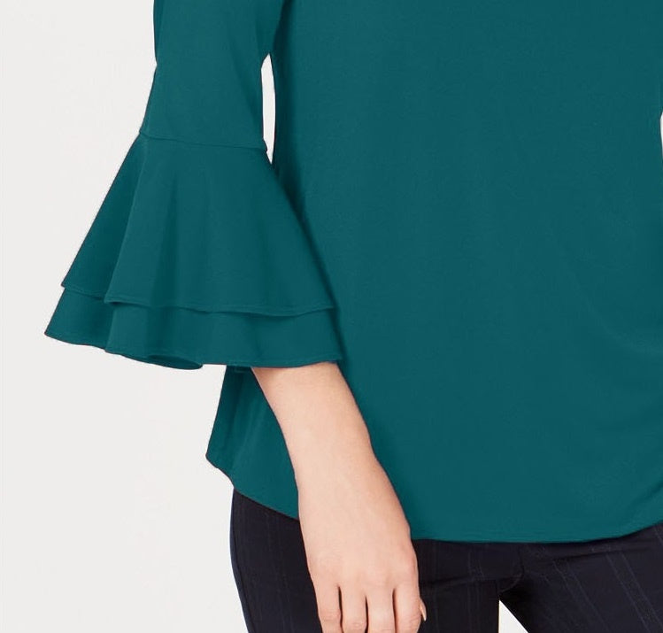 Blusa feminina Charter Club com manga sino e decote em V, verde-escuro, tamanho médio