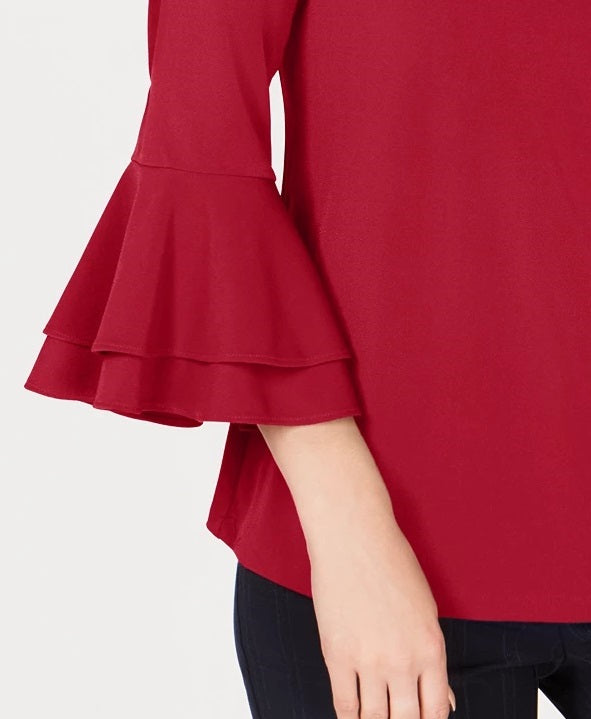 Charter Club Blusa Feminina Manga Sino com Decote em V Vermelho Tamanho X-G