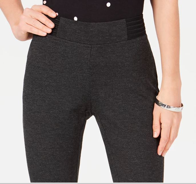 Calça skinny elástica exposta com cós largo Alfani feminina, preta, tamanho 0, pequena