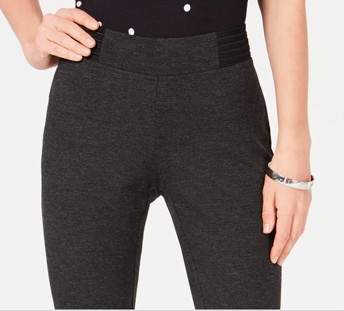 Calça skinny elástica exposta com cós largo Alfani feminina, preta, tamanho 10, pequena