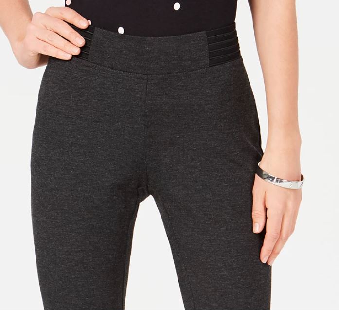 Calça skinny elástica exposta com cós largo Alfani feminina, preta, tamanho 4, pequena