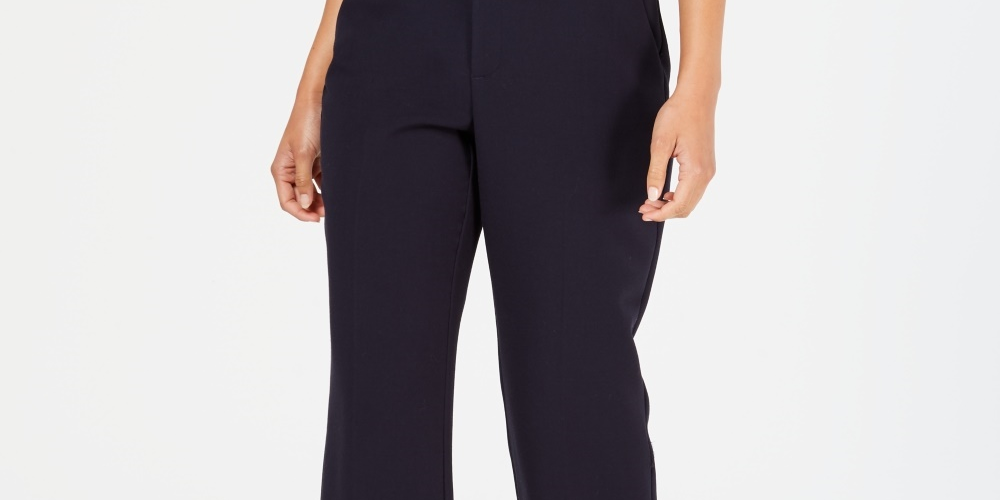 Calças femininas Charter Club com cinto slim it up azul brilhante tamanho 12 petite