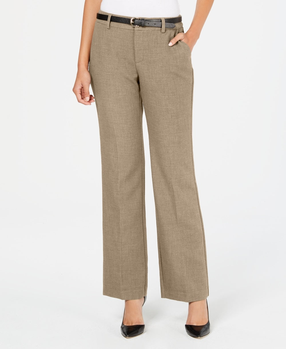 Calças femininas com cinto e cintura alta Charter Club, bege, tamanho 6, pequena