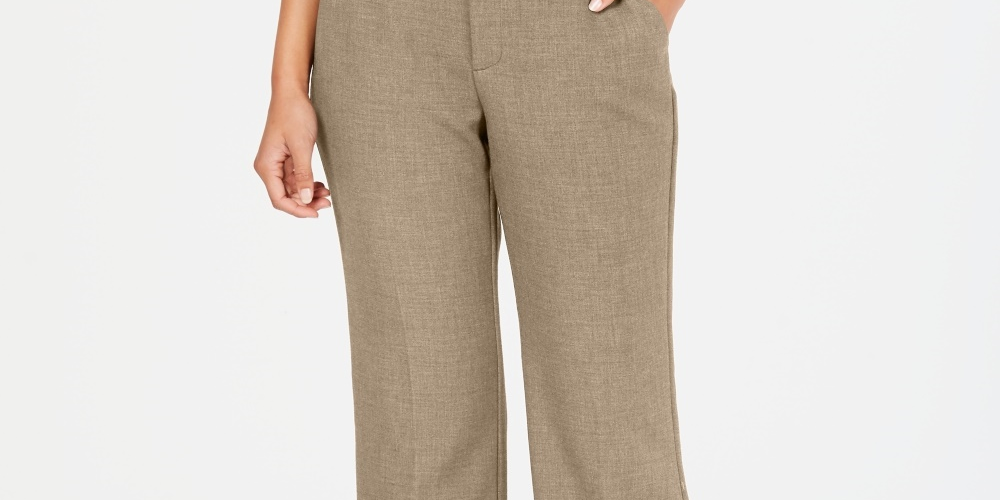 Calças femininas com cinto e cintura alta Charter Club, bege, tamanho 6, pequena