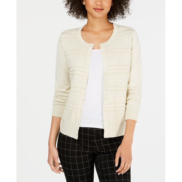 Cardigan texturizado feminino Charter Club, branco, tamanho médio