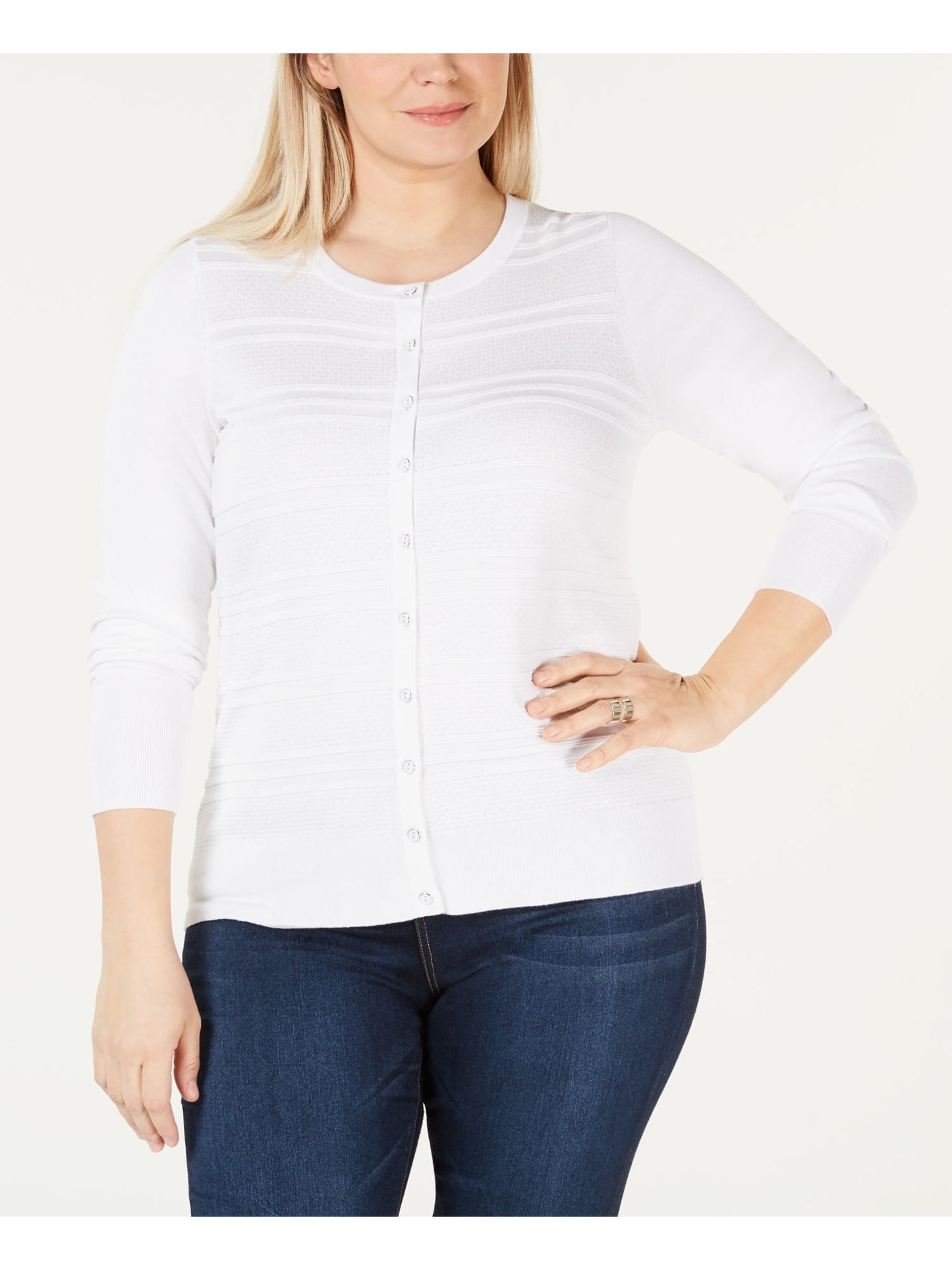 Cardigan texturizado feminino Charter Club, branco, tamanho grande