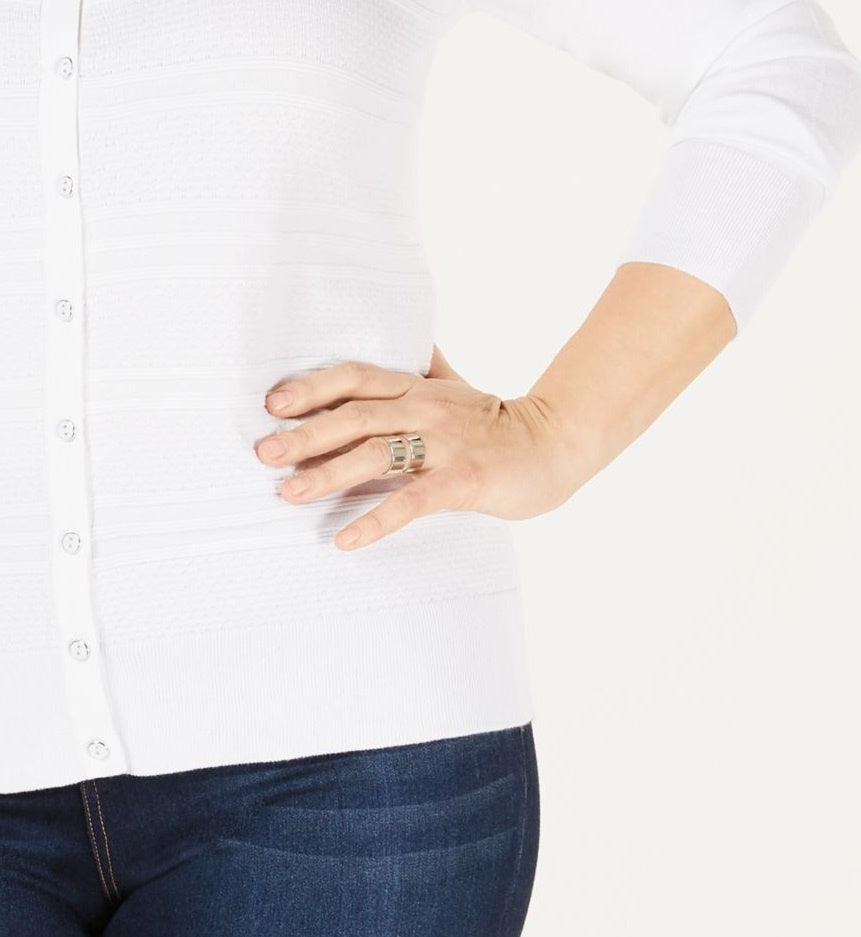 Cardigan texturizado feminino Charter Club, branco, tamanho grande
