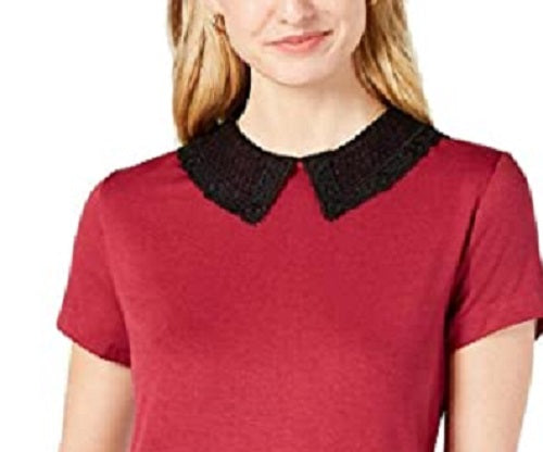 Blusa feminina Maison Jules com gola de renda, vermelha escura, tamanho pequeno