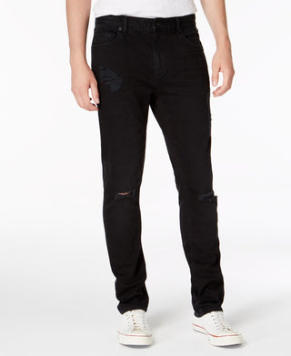 Calça jeans masculina American Rag Slim Fit Stretch Destroyed, preta, tamanho 32x32