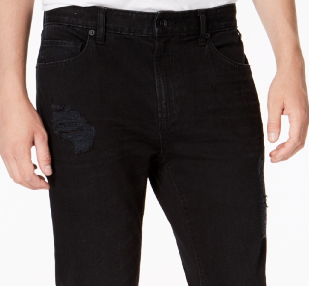 Calça jeans masculina American Rag Slim Fit Stretch Destroyed, preta, tamanho 32x32