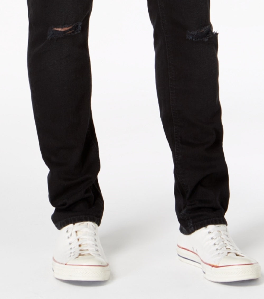 Calça jeans masculina American Rag Slim Fit Stretch Destroyed, preta, tamanho 32x32