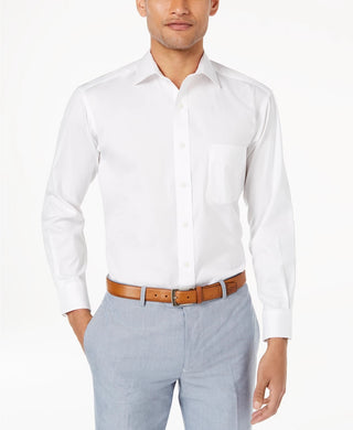 Club Room Men's Classic/Regular Fit Performance Stretch Pinpoint Solid French Cuff Dress Shirt White Size 32-33