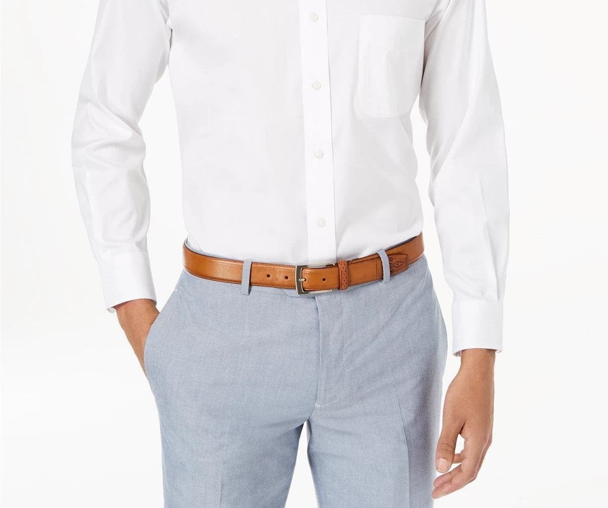 Camisa social masculina Club Room Classic/Regular Fit Performance Stretch Pinpoint Solid French Cuff, branca, tamanho 32-33