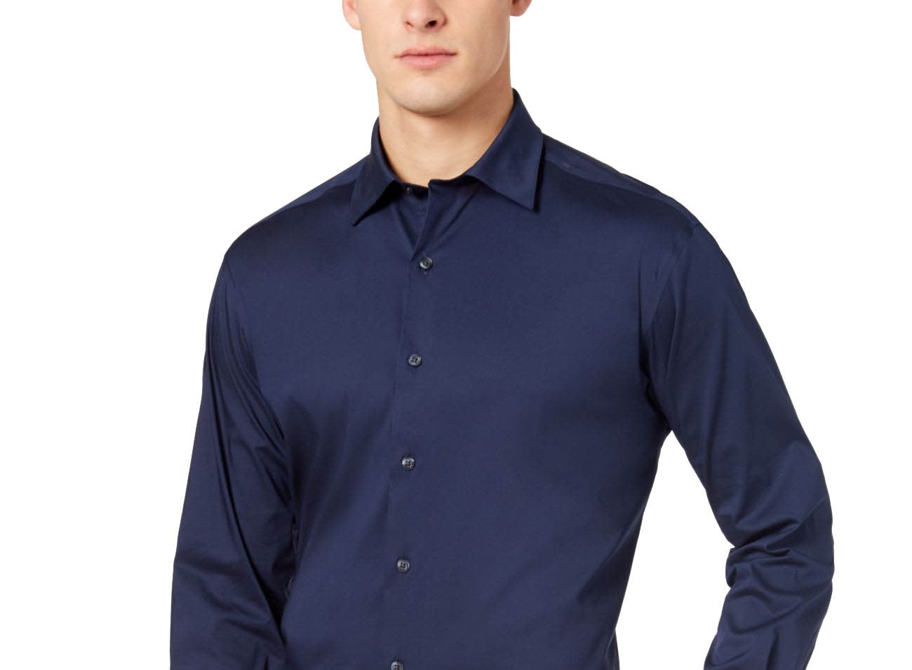 Camisa social masculina grande e alta, lisa, azul escuro, tamanho 34-35, da Alfatech By Alfani