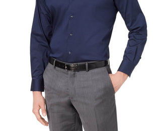 Camisa social masculina grande e alta, lisa, azul escuro, tamanho 34-35, da Alfatech By Alfani