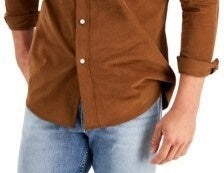 Camisa de veludo cotelê masculina Club Room, marrom, tamanho pequeno