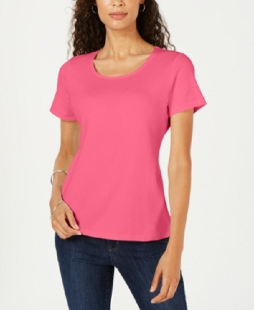 Blusa feminina Karen Scott de manga curta e decote redondo, rosa, tamanho médio