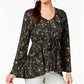 Top babydoll feminino estampado estilo &amp; co, preto, tamanho grande
