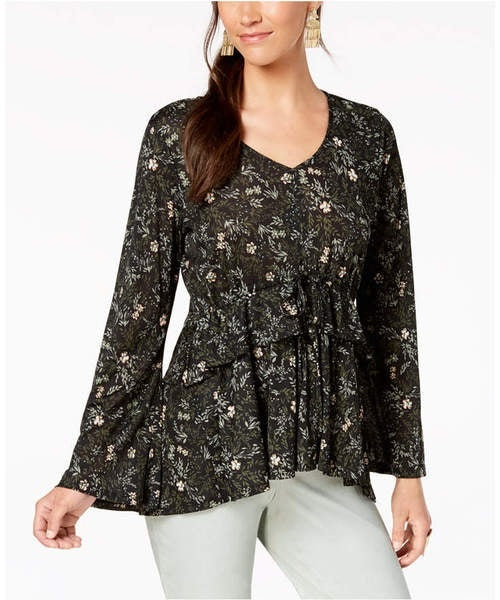 Top babydoll feminino estampado estilo &amp; co, preto, tamanho grande