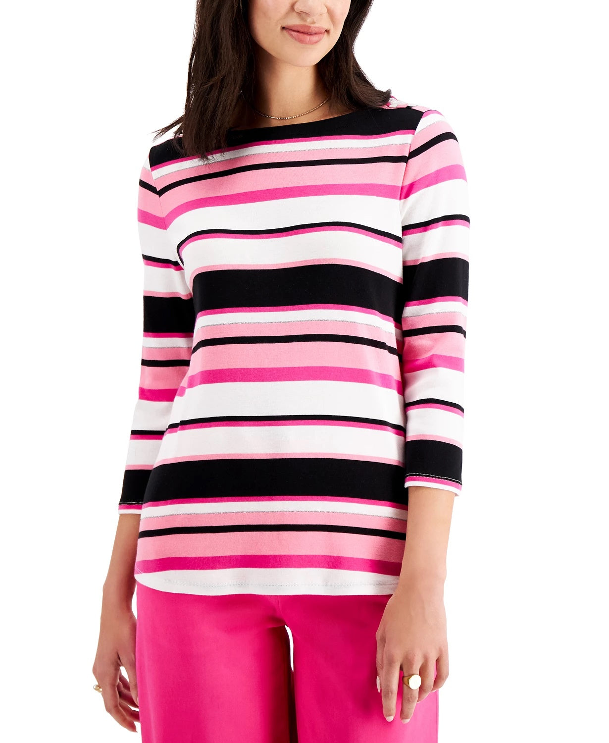 Charter Club Blusa feminina de algodão Pima com botões e listras, rosa, tamanho extra pequeno