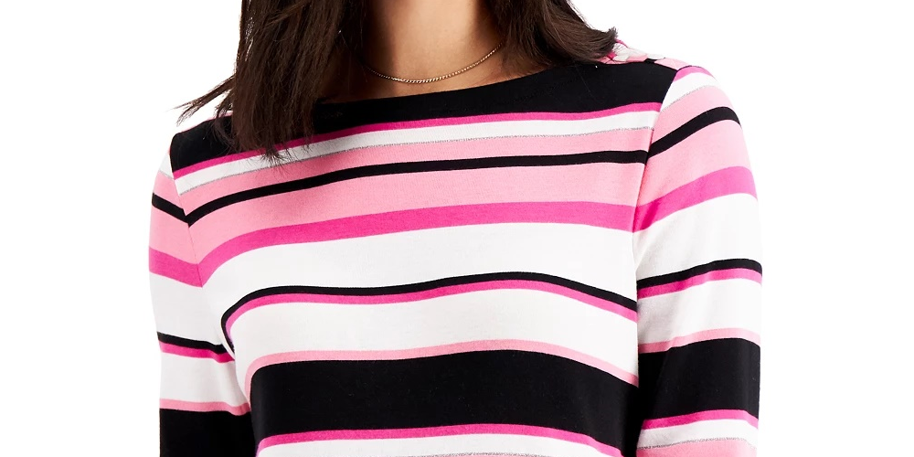 Charter Club Blusa feminina de algodão Pima com botões e listras, rosa, tamanho extra pequeno