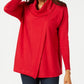Suéter feminino JM Collection com gola alta e capuz, tamanho grande, vermelho