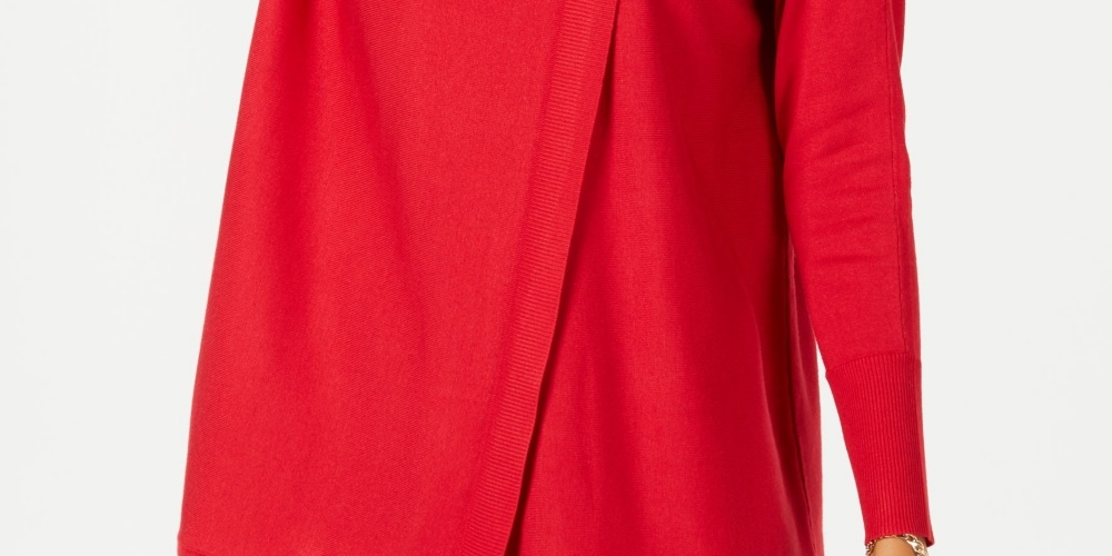 Suéter feminino JM Collection com gola alta e capuz, tamanho grande, vermelho