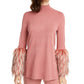 Suéter feminino Alfani com punho de pele sintética e gola falsa, rosa, tamanho XX-G