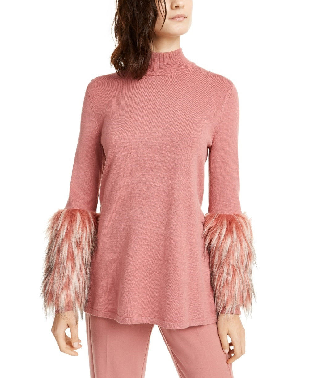 Suéter feminino Alfani com punho de pele sintética e gola falsa, rosa, tamanho XX-G