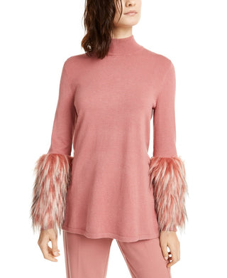 Suéter feminino Alfani com punho de pele sintética e gola falsa, rosa, tamanho XX-G