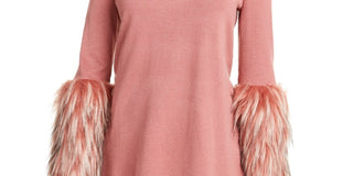 Suéter feminino Alfani com punho de pele sintética e gola falsa, rosa, tamanho XX-G