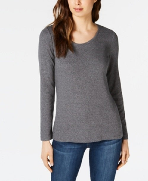 Blusa feminina com decote redondo Maison Jules, cinza, tamanho médio