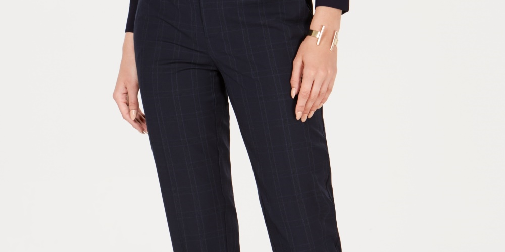 Calça feminina xadrez Charter Club na altura do tornozelo, azul, tamanho 10, pequena