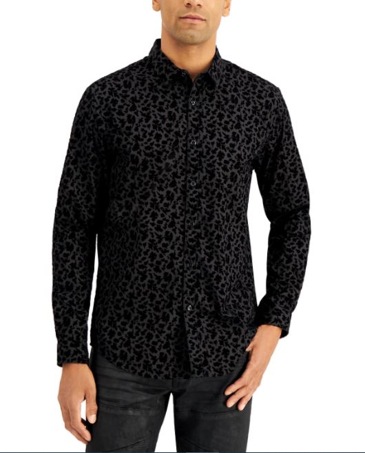 Camisa masculina floral flocada da INC International Concepts, preta, tamanho XX-G