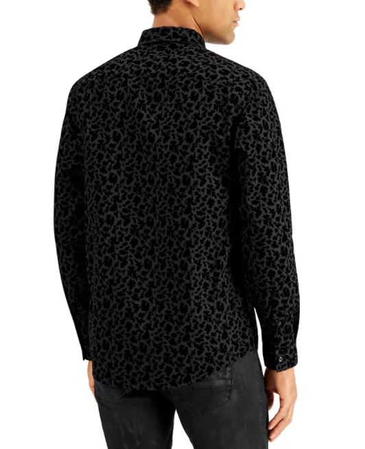 Camisa masculina floral flocada da INC International Concepts, preta, tamanho XX-G