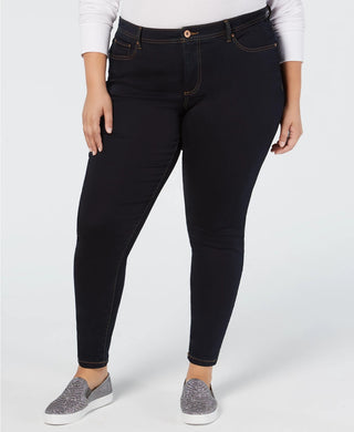 Calça jeans skinny plus size feminina INC International Concepts Plus Tummy Control Beyond Stretch, preta, tamanho 14W