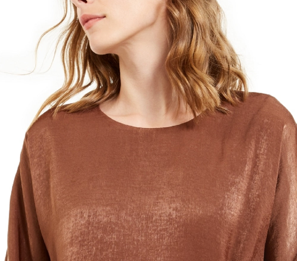 Blusa feminina Alfani de cetim com manga dolman e bolhas, marrom, tamanho extragrande