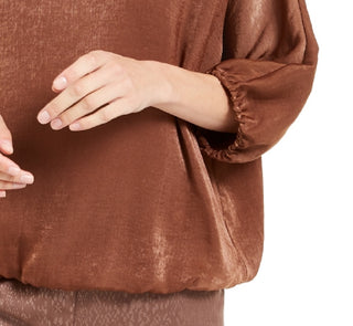 Blusa feminina Alfani de cetim com manga dolman e bolhas, marrom, tamanho extragrande