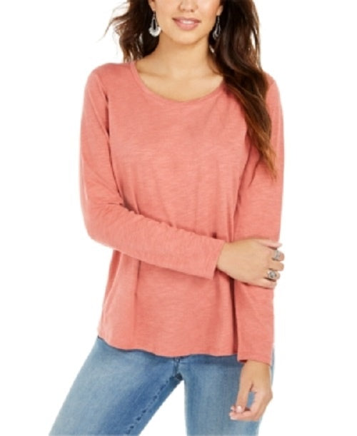 Blusa feminina de manga comprida e gola redonda, estilo &amp; co, laranja, tamanho pequeno