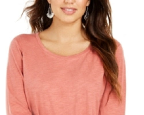 Blusa feminina de manga comprida e gola redonda, estilo &amp; co, laranja, tamanho pequeno