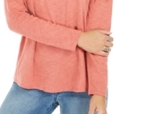 Blusa feminina de manga comprida e gola redonda, estilo &amp; co, laranja, tamanho pequeno